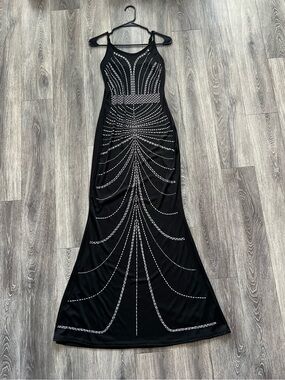 New Black Rhinestone Embellished Maxi Dress